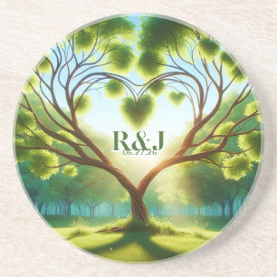 Romantic Green Monogram Wedding Coaster