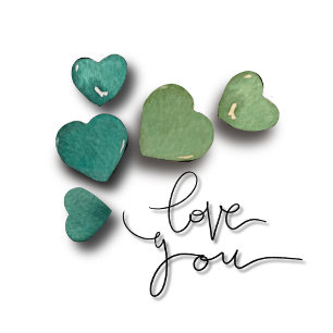 Romantic Green Watercolor Hearts Love & Valentin Key Ring