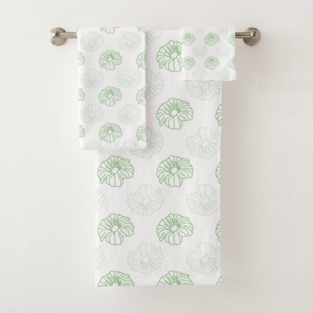 Romantic Green, White Chic Floral Pattern  Bath To Towel Set (Insitu)