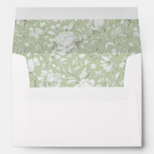 Romantic Green White Floral Wedding Envelope