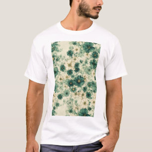 Romantic Green & White Watercolor Floral Pattern T-Shirt
