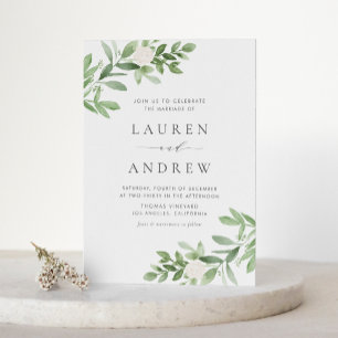 Romantic Greenery and Flowers QR Code Wedding Invitation Postcard