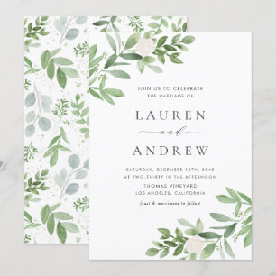 Romantic Greenery and White Flowers Wedding Invitation
