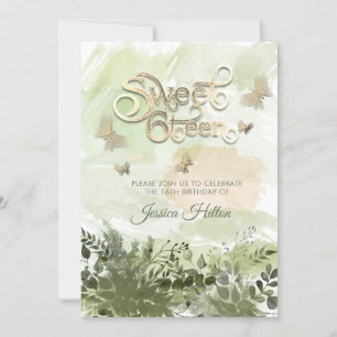 Romantic greenery Butterfly garden sweet sixteen Invitation