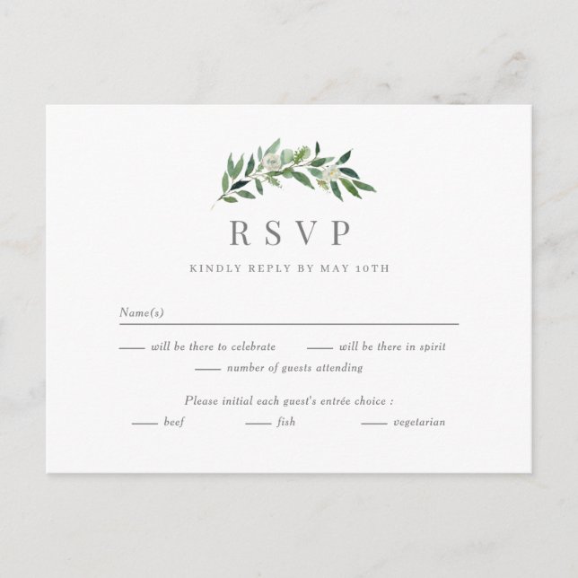 Romantic Greenery Wedding RSVP Reply Card (Front)