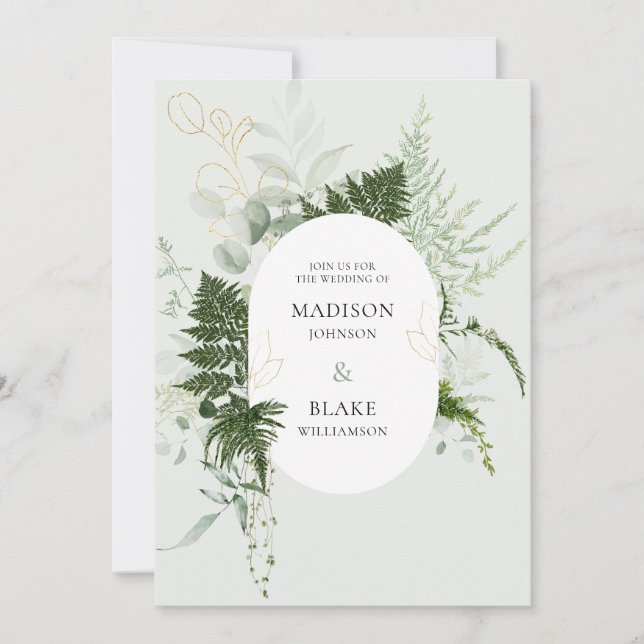 Romantic Greenery Woodland Wild Fern Invitation (Front)