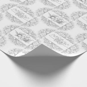 Romantic Grey and White Engraved Floral Wrapping Paper
