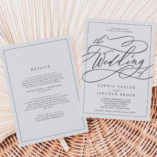 Romantic Grey Calligraphy Frame All In One Wedding Invitation (Creator Uploaded)