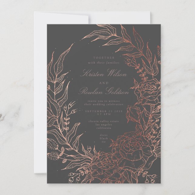 Romantic Grey Classic Flower Wreath Wedding Invitation (Front)