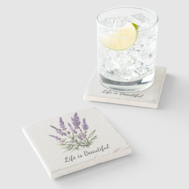 Romantic Grey Purple Lavender Floral Bridal Shower Stone Coaster (Side)