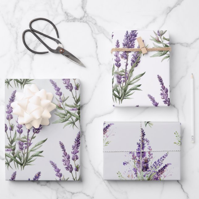 Romantic Grey Purple Lavender Floral Bridal Shower Wrapping Paper Sheet (Front)