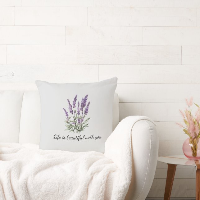 Romantic Grey Purple Lavender Floral Cushion (Couch)