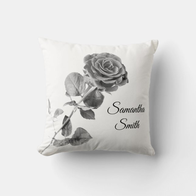 Romantic Grey Rose With Name Cushion (Front)