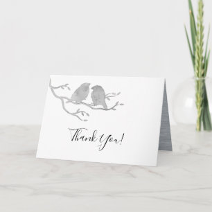 Romantic Grey Watercolor Lovebirds Branch Wedding Thank You Card