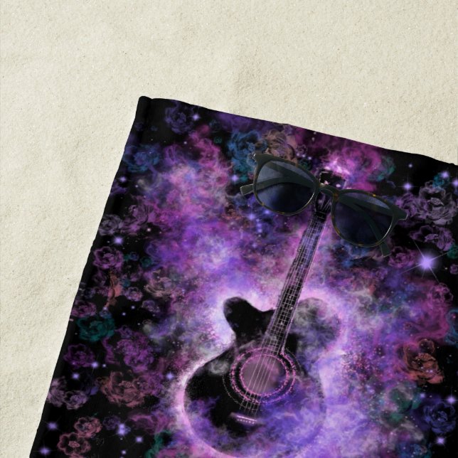 Romantic Guitar Beach Towel Music Rock Purple (In Situ)