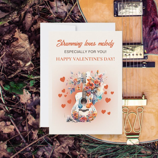 Romantic Guitar Loves Melody Valentine's Day Holiday Card (Guitar Valentine's Day card)