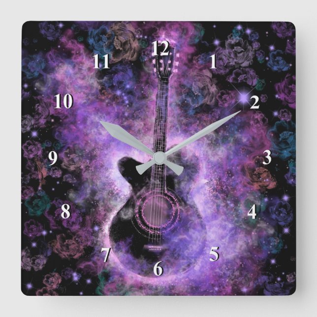 Romantic Guitar Music - Magic Sound Square Wall Clock (Front)