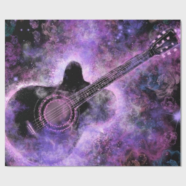 Romantic Guitar Wrapping Paper Music Purple (Flat)
