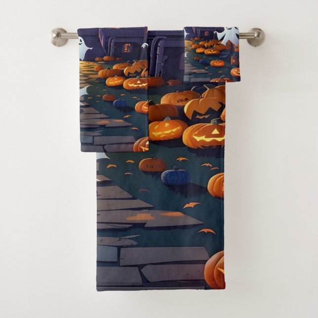 Romantic Halloween Ghosts Festival Bath Towel Set (Insitu)