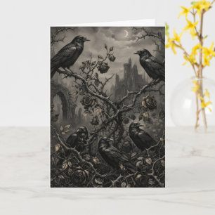 Romantic Halloween Gothic Ravens and Roses Card