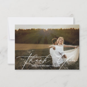 Romantic Hand Lettered Script Wedding Photo Thank You Card