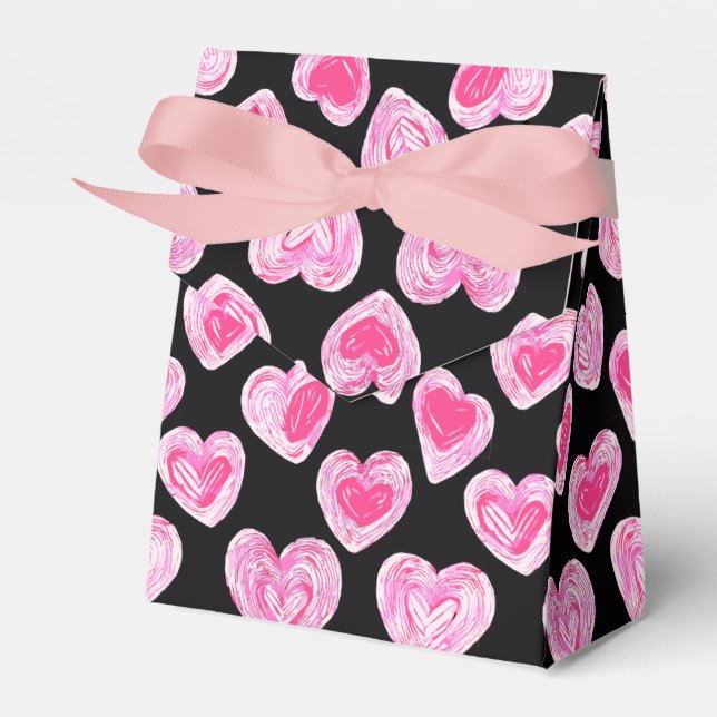 Romantic Handdrawn Pink Heart Valentine Gift Bag Favour Box (Front Side)
