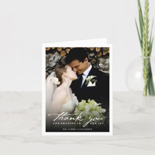 Romantic Handwriting Script Stylish Photo Wedding Thank You Card