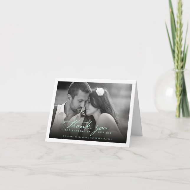 Romantic Handwriting Script Stylish Photo Wedding Thank You Card (Front)