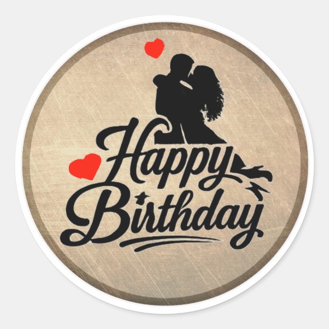 Romantic Happy Birthday Classic Round Sticker (Front)