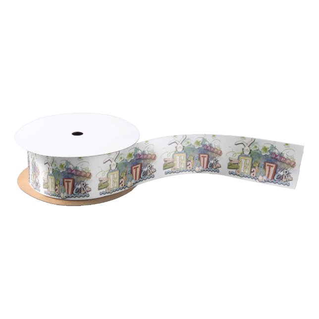 Romantic Happy Easter Bunny Greeting Ribbon Spool Satin Ribbon (Spool)