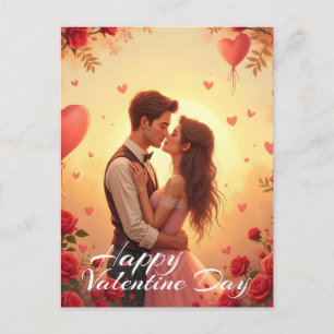 Romantic Happy Valentine Day Couple Art Postcard
