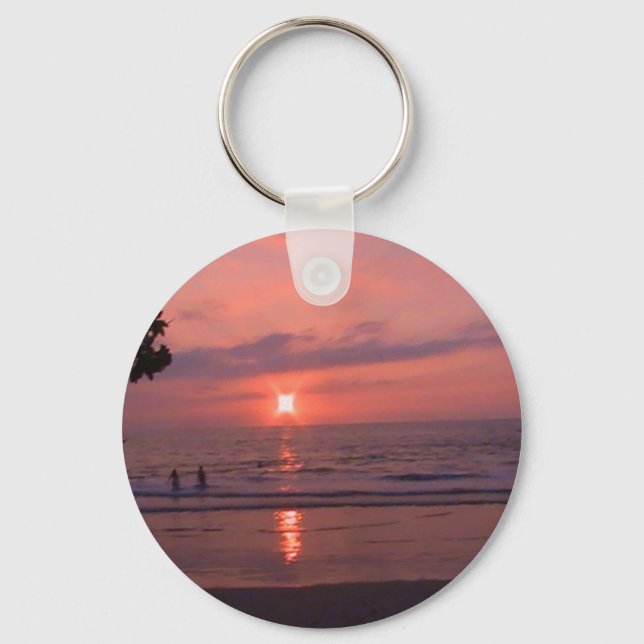 Romantic Hawaiian Sunset Ocean Beach Key Ring (Front)
