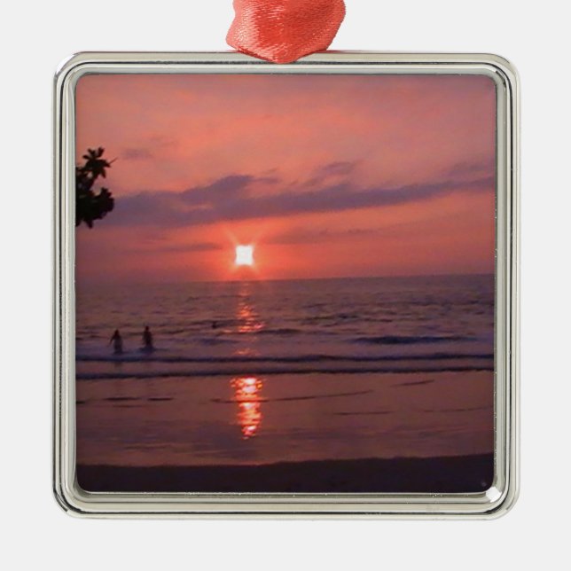 Romantic Hawaiian Sunset Ocean Beach Metal Tree Decoration (Front)