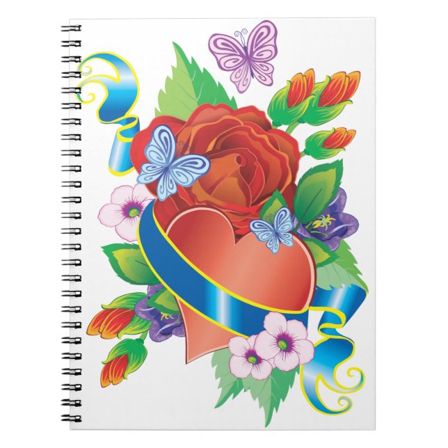 Romantic Heart & Blooms” Notebook (Front)