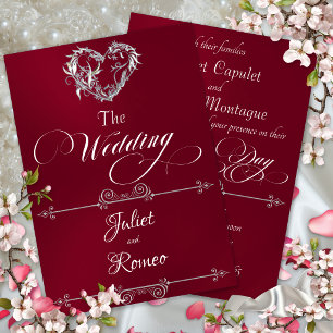 Romantic Heart & Calligraphy on Burgundy - Wedding Invitation