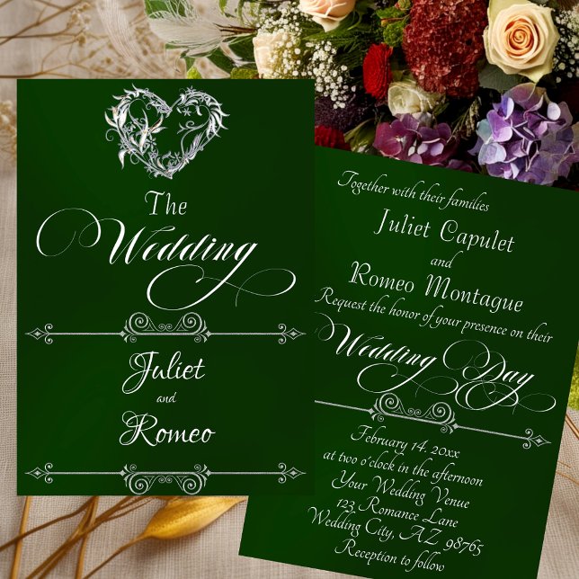 Romantic Heart & Calligraphy on Emerald - Wedding Invitation (Creator Uploaded)