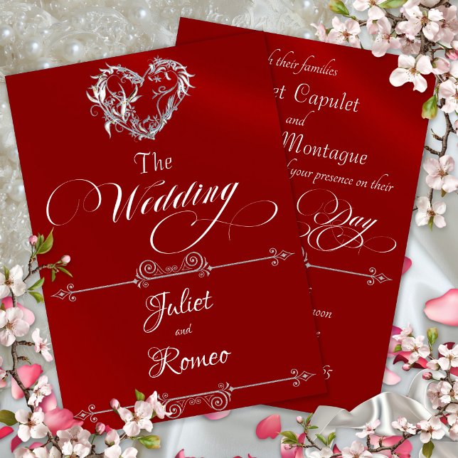 Romantic Heart & Calligraphy on Red - Wedding Invitation (Creator Uploaded)