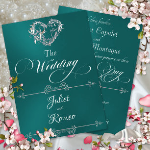 Romantic Heart & Calligraphy on Teal - Wedding Invitation