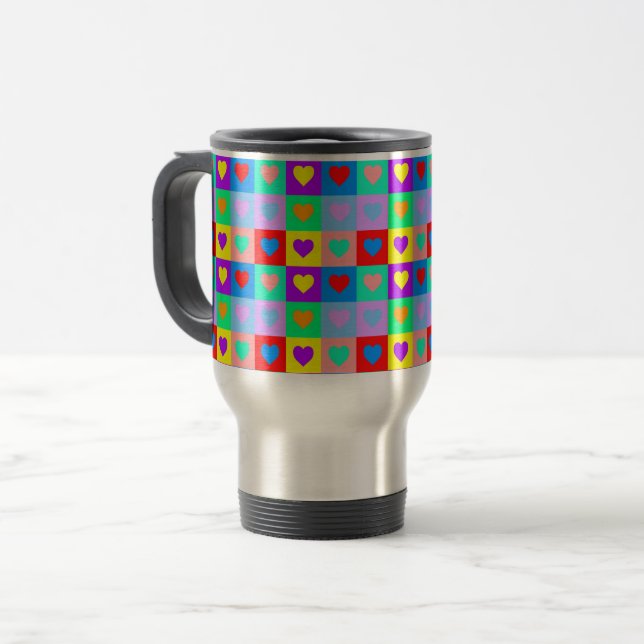 Romantic Heart Colourful Pattern Pop Art  Travel Mug (Front Left)