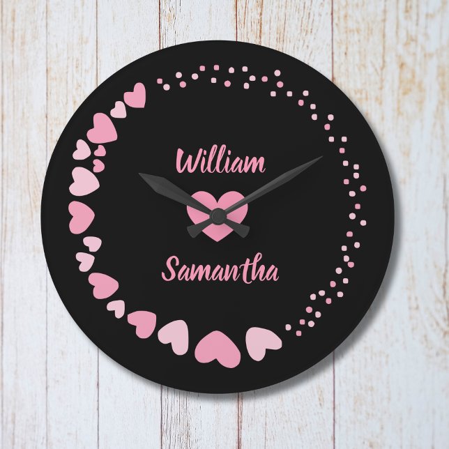 Romantic Heart custom Couple Name Love Large Clock (Creator Uploaded)