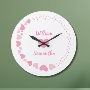 Romantic Heart custom Couple Name Love white  Large Clock