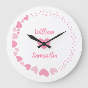 Romantic Heart custom Couple Name Love white Large Clock