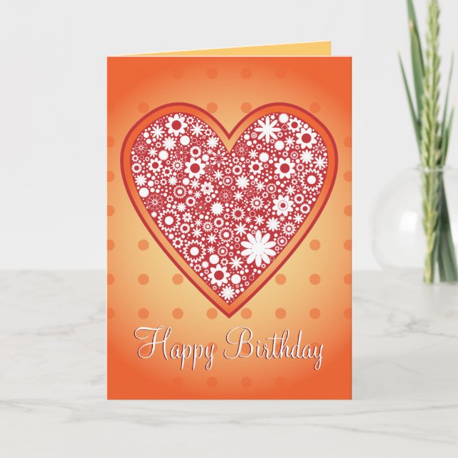 Romantic Heart Design "Happy Birthday" Card (Front)