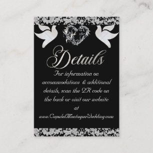 Romantic Heart, Dove & Glitter, QR Code on Black Enclosure Card