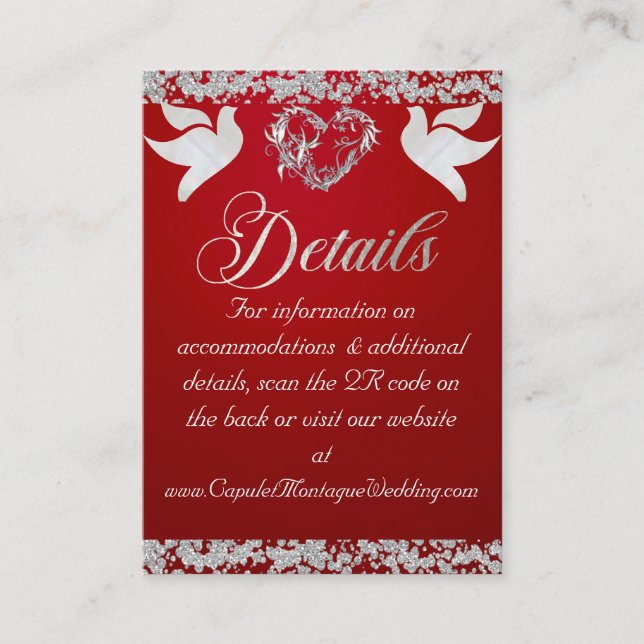 Romantic Heart, Dove & Glitter, QR Code on Red Enclosure Card (Front)
