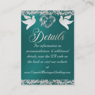 Romantic Heart, Dove & Glitter, QR Code on Teal Enclosure Card