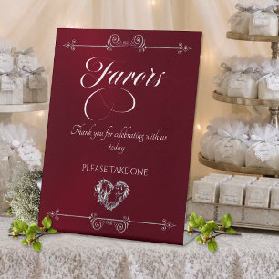Romantic Heart Favours - Burgundy Pedestal Sign
