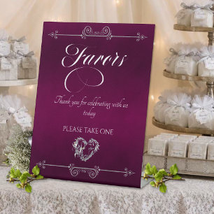 Romantic Heart Favours - Plum Pedestal Sign