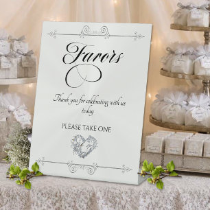 Romantic Heart Favours - White Pearl Pedestal Sign