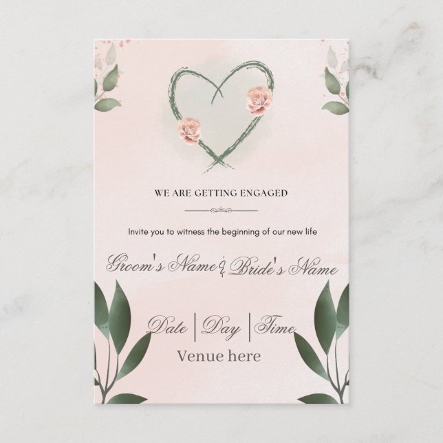 Romantic Heart & Floral Engagement Invitation (Front)